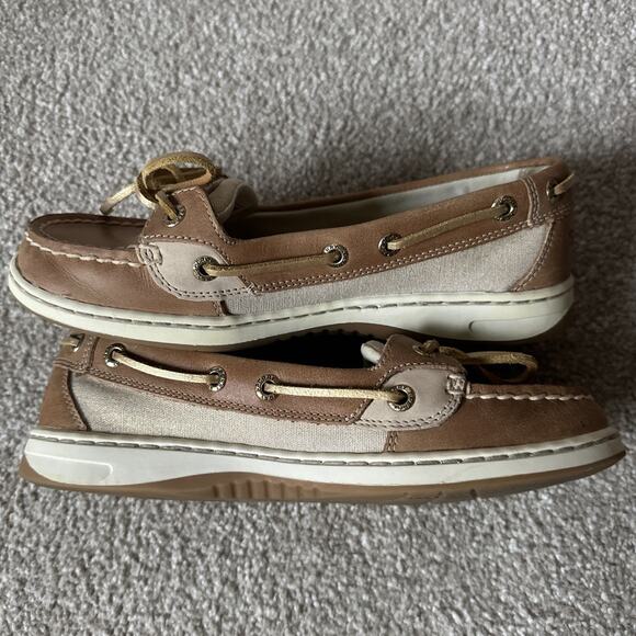 Sperry Angelfish Top Sider Metallic Leather & Linen Tan Boat Shoes Womens 6 - Picture 5 of 13